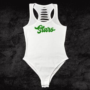 White Green Stars Team Bodysuit, Stars Outfit/Shirt